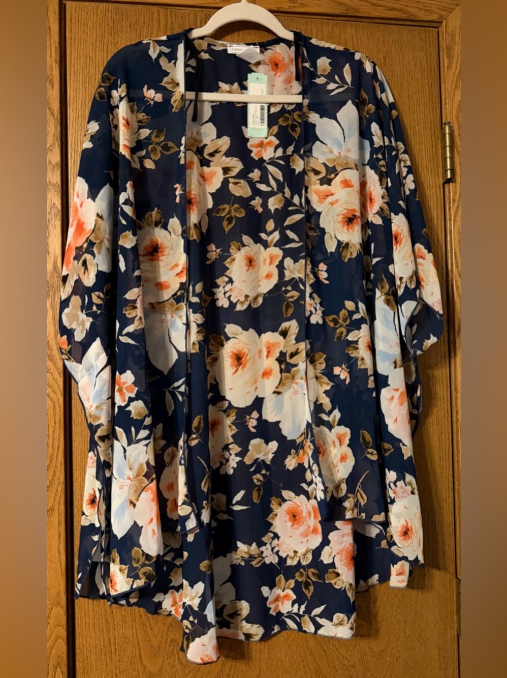 Emory Park Navy Floral Kimono with Cream and Tan Blooms